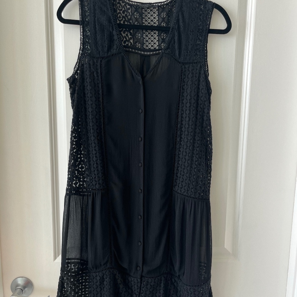 Allsaints Black Lace Button-Front Sleeveless Mini… - image 1